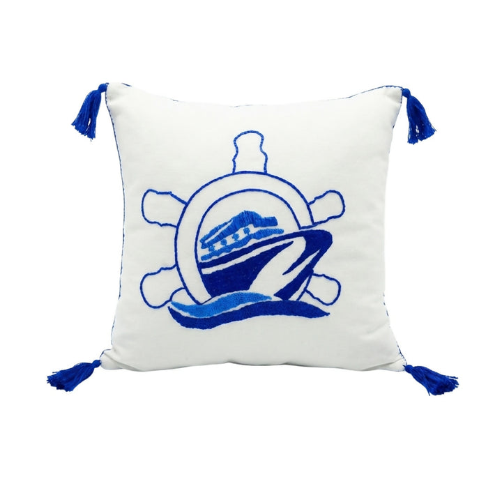 Nautical Heritage – Hand-Embroidered Cotton Cushion