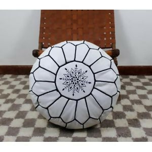 Handmade Moroccan Leather Pouf - Unstuffed Boho Ottoman for Living Room & Home Decor