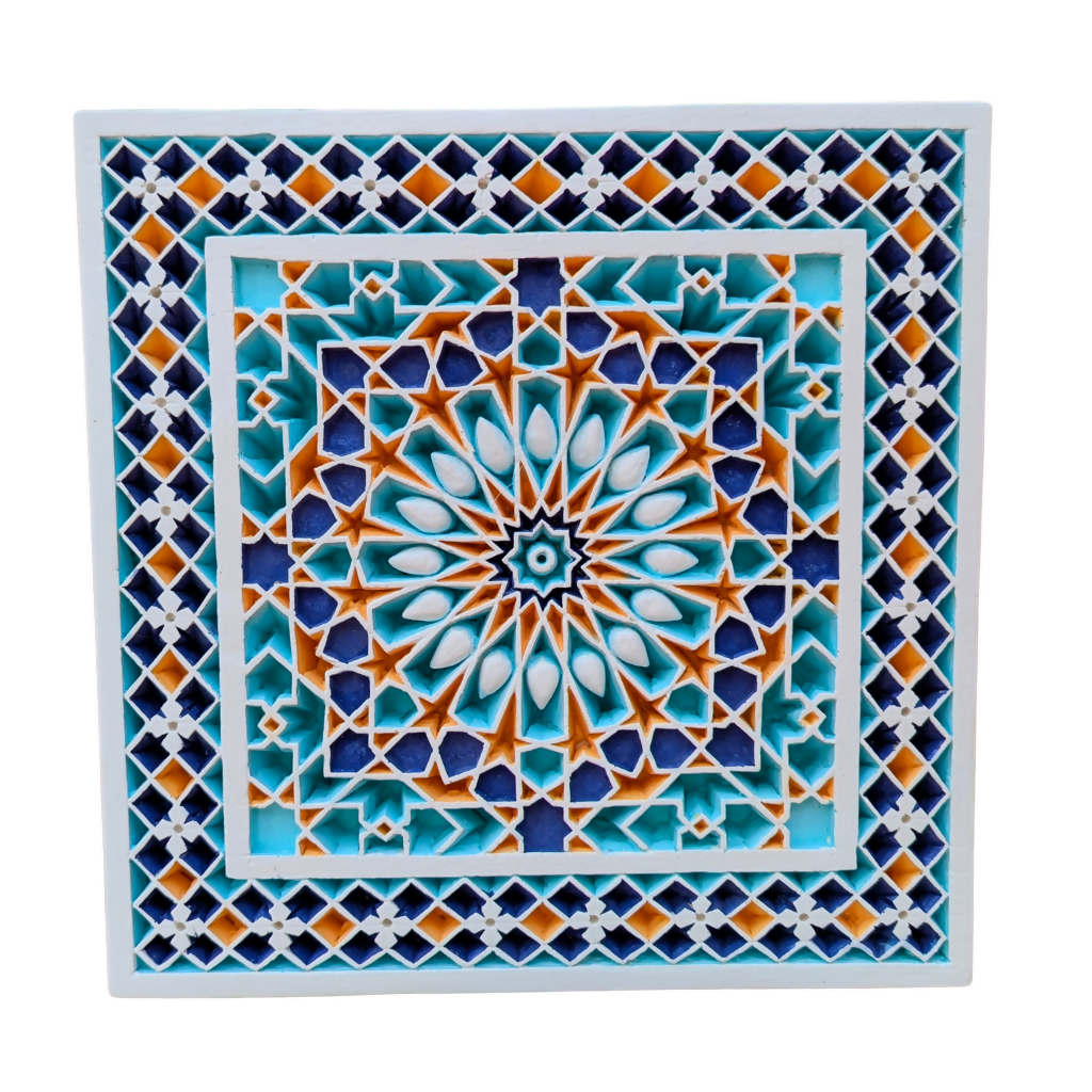 Geometrical Islamic Pattern Hand-Carved Plaster Mural Decoration