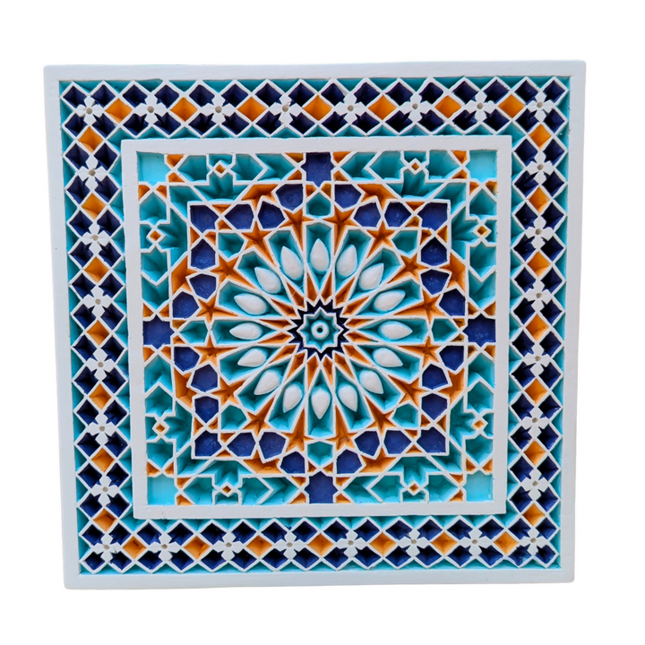 Geometrical Islamic Pattern Hand-Carved Plaster Mural Decoration