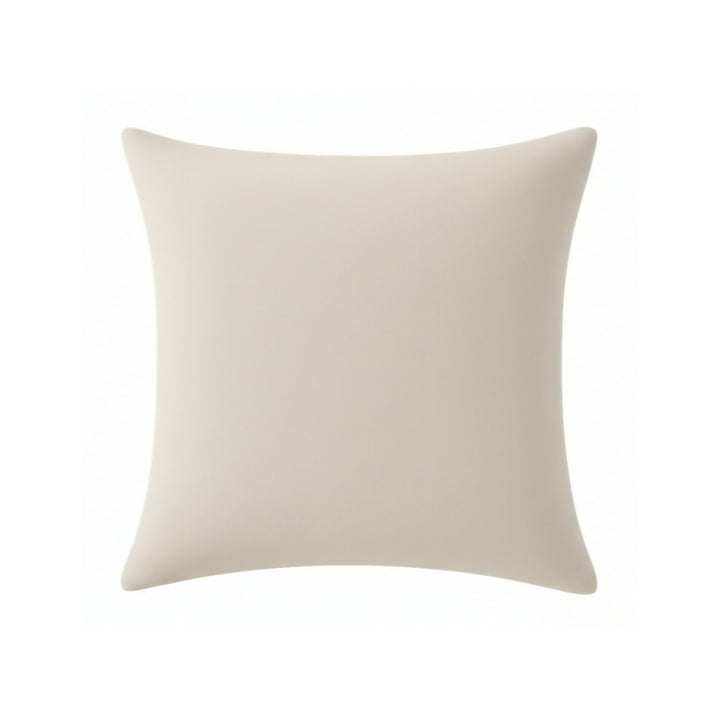 Hand-Embroidered Beige Cotton Cushion – Blue Geometric "DMC" Stitching (40x40 cm)