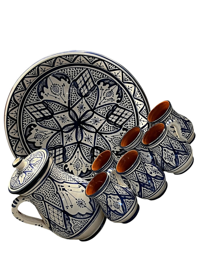Handmade Moroccoan ceramic milk serving set 8p