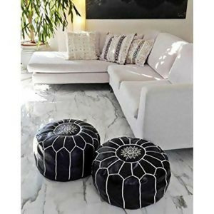 Handmade Moroccan Leather Pouf - Unstuffed Boho Ottoman for Living Room & Home Decor