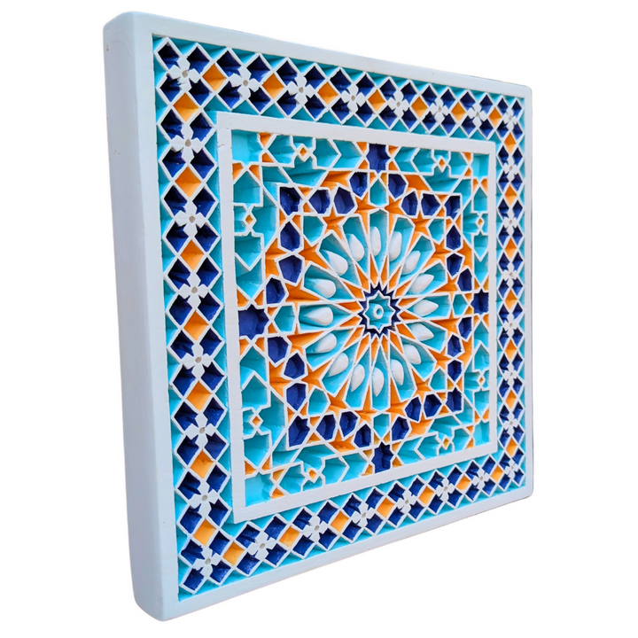 Geometrical Islamic Pattern Hand-Carved Plaster Mural Decoration