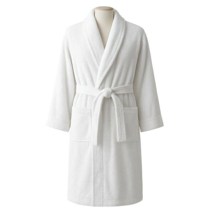 Moroccan Embroidered White Bathrobe – Soft Cotton Spa Style