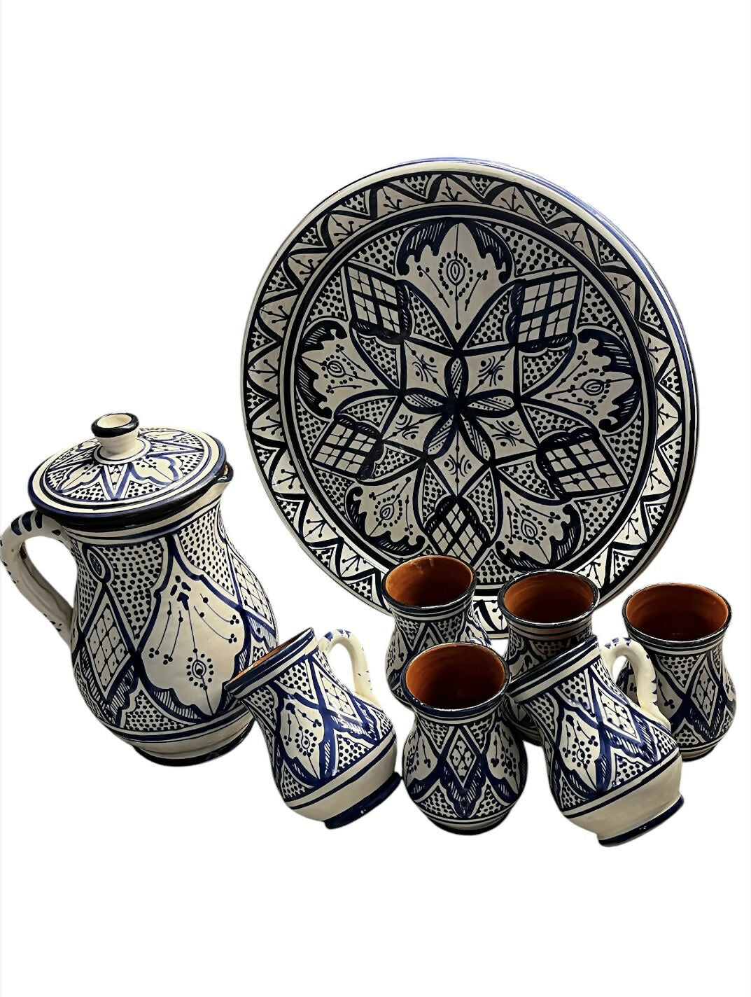 Handmade Moroccoan ceramic milk serving set 8p