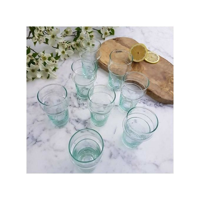 Set of 6 Authentic Moroccan Beldi Glasses - Hand-Blown Recycled Glass - Traditional Tea & Coffee Tumblers (Pack of 6)