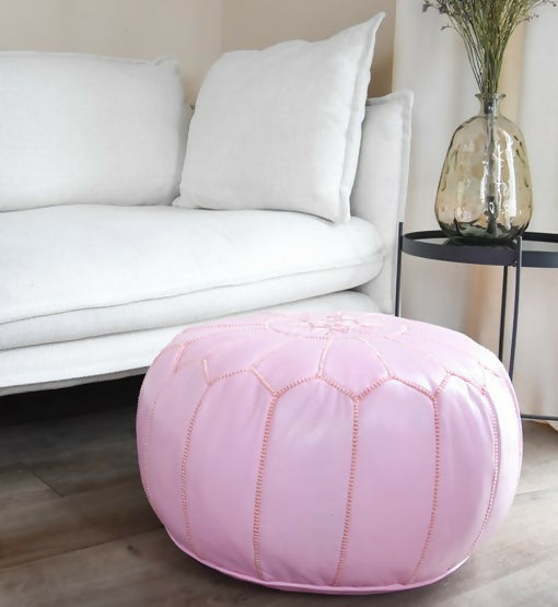 Handmade Moroccan Leather Pouf - Unstuffed Boho Ottoman for Living Room & Home Decor