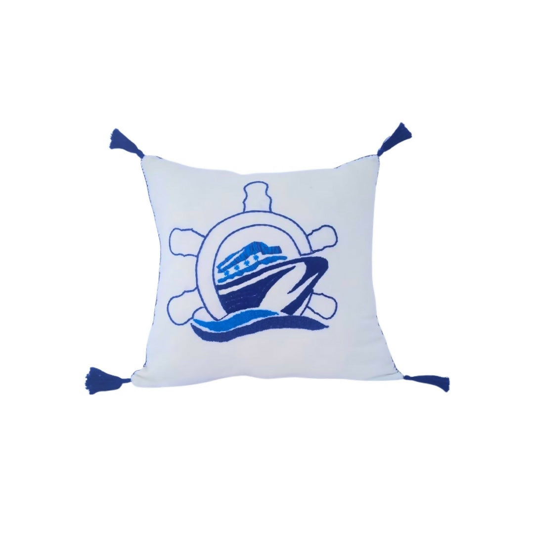 Nautical Heritage – Hand-Embroidered Cotton Cushion