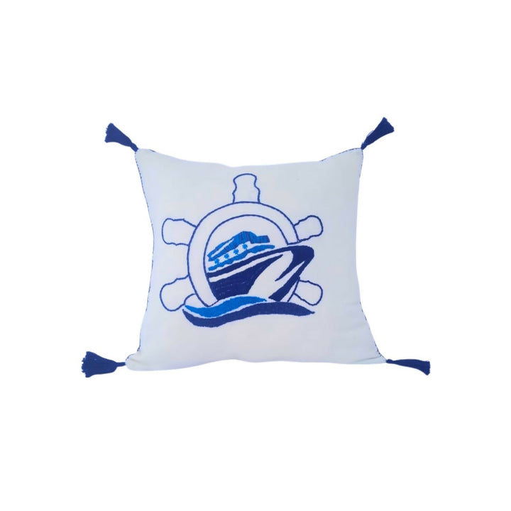 Nautical Heritage – Hand-Embroidered Cotton Cushion