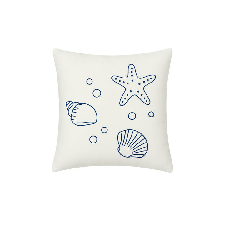 Hand-Embroidered Coastal Sea Life Cushion – Starfish & Shells Design on White Fabric