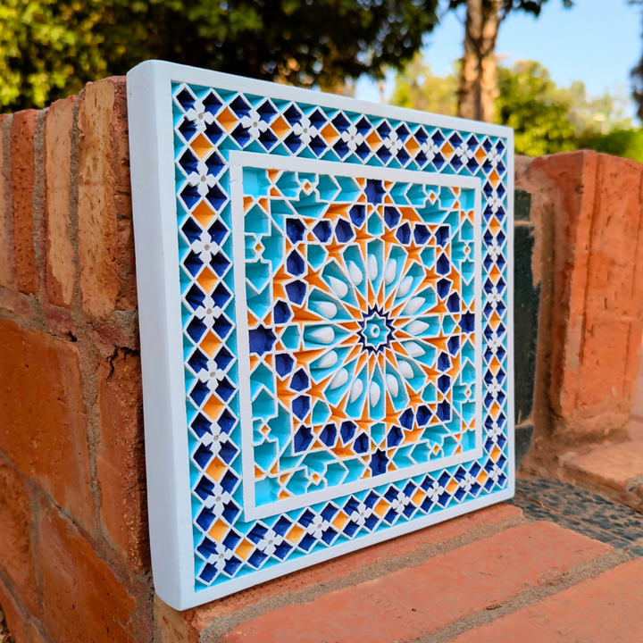 Geometrical Islamic Pattern Hand-Carved Plaster Mural Decoration