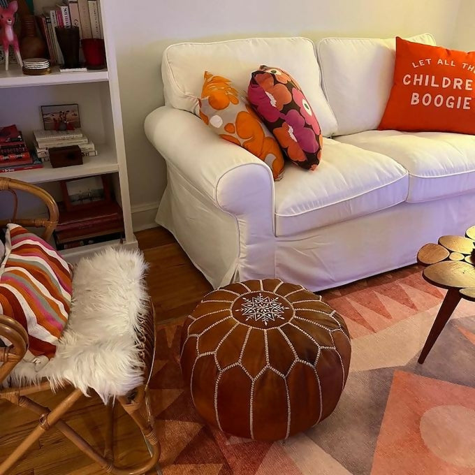 Handmade Moroccan Leather Pouf - Unstuffed Boho Ottoman for Living Room & Home Decor