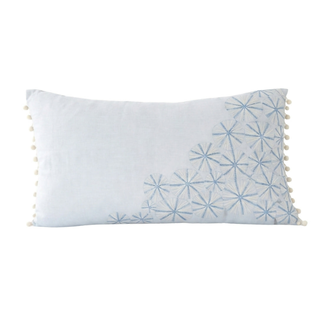 Artisanal "Tarz Rbati" Lumbar Cushion - Blue Floral Medallion Embroidery on Premium Cotton