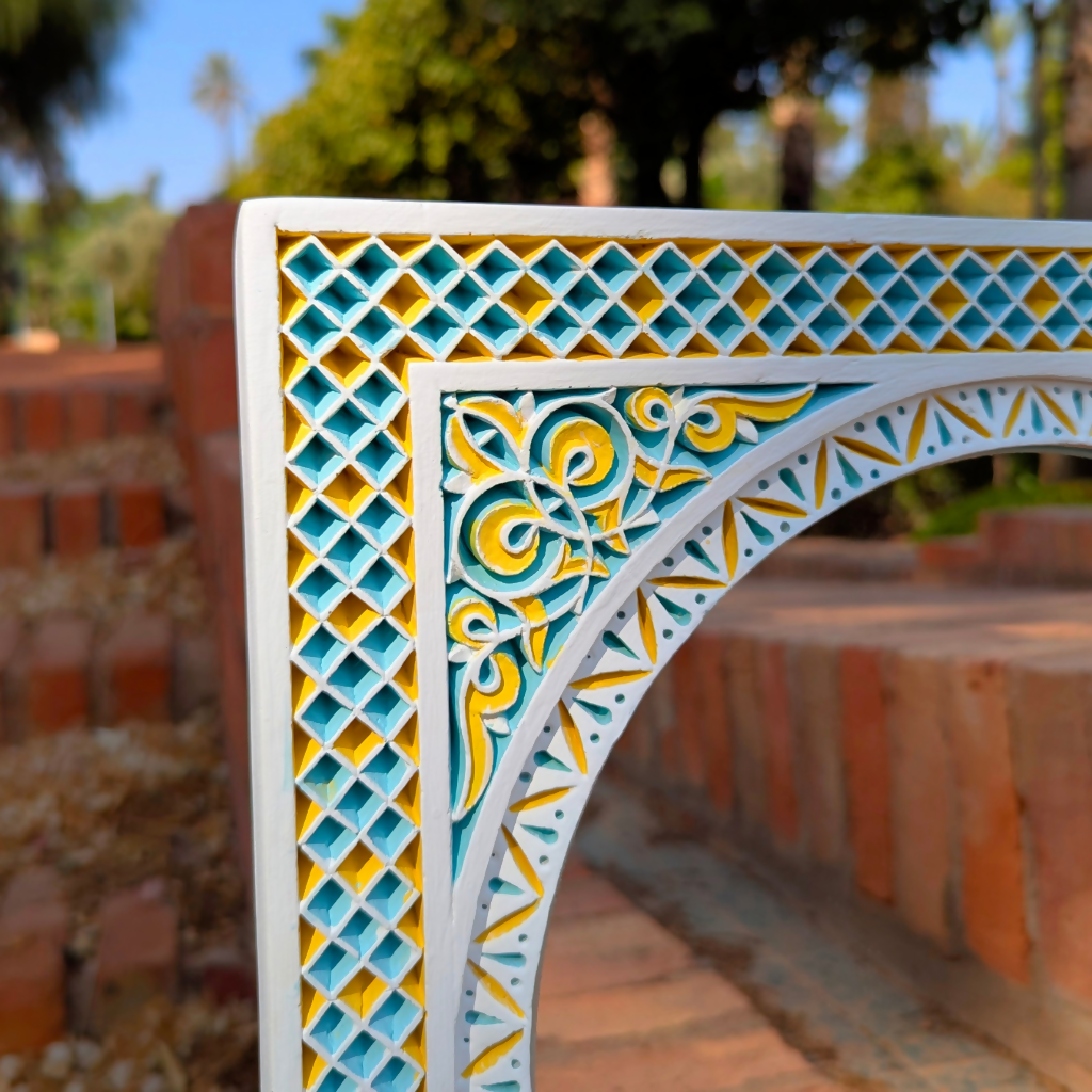 Hand Carving Moroccan Plaster Mirror, Painting Floral Finish Design
