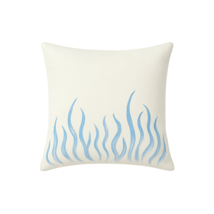 Artisanal "Tarz Rbati" Cotton Cushion - Beige & Ocean Blue Embroidery