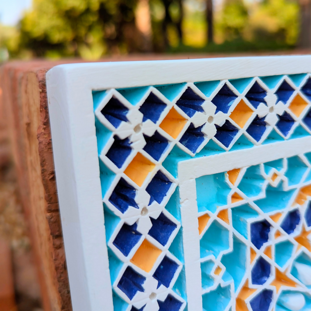 Geometrical Islamic Pattern Hand-Carved Plaster Mural Decoration