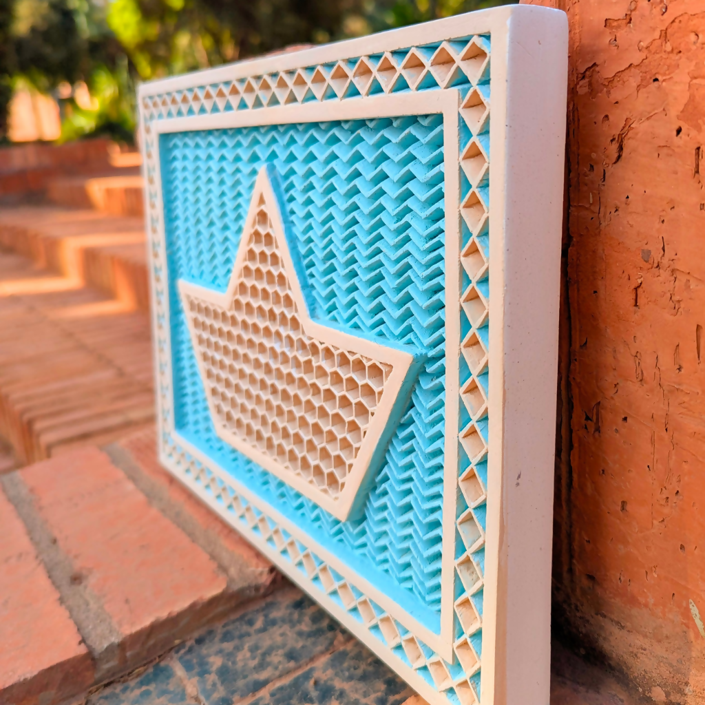 Honeycomb Sailboat Hand-Carved Plaster Mural Decoration