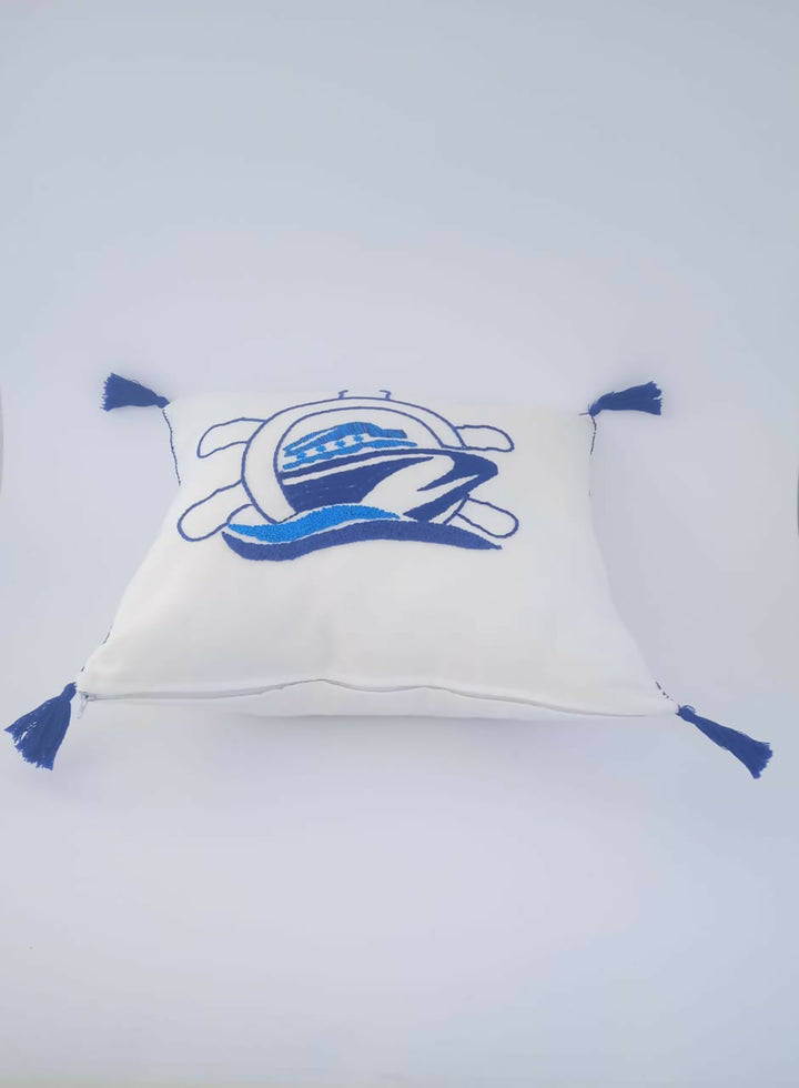 Nautical Heritage – Hand-Embroidered Cotton Cushion