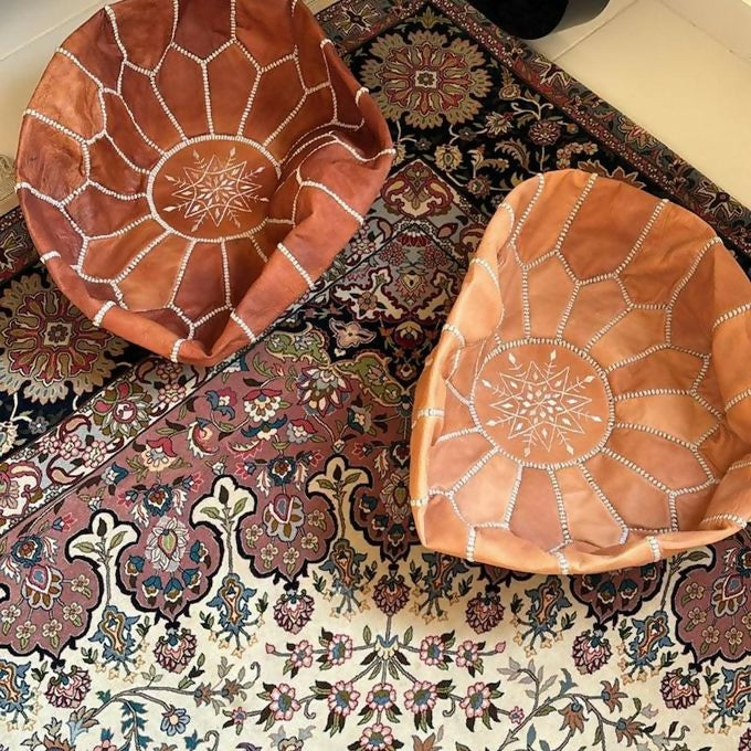 Handmade Moroccan Leather Pouf - Unstuffed Boho Ottoman for Living Room & Home Decor
