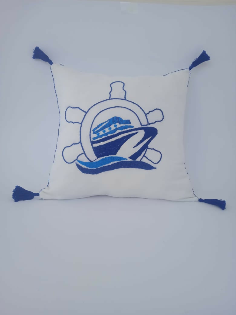 Nautical Heritage – Hand-Embroidered Cotton Cushion