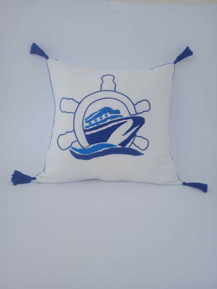 Nautical Heritage – Hand-Embroidered Cotton Cushion