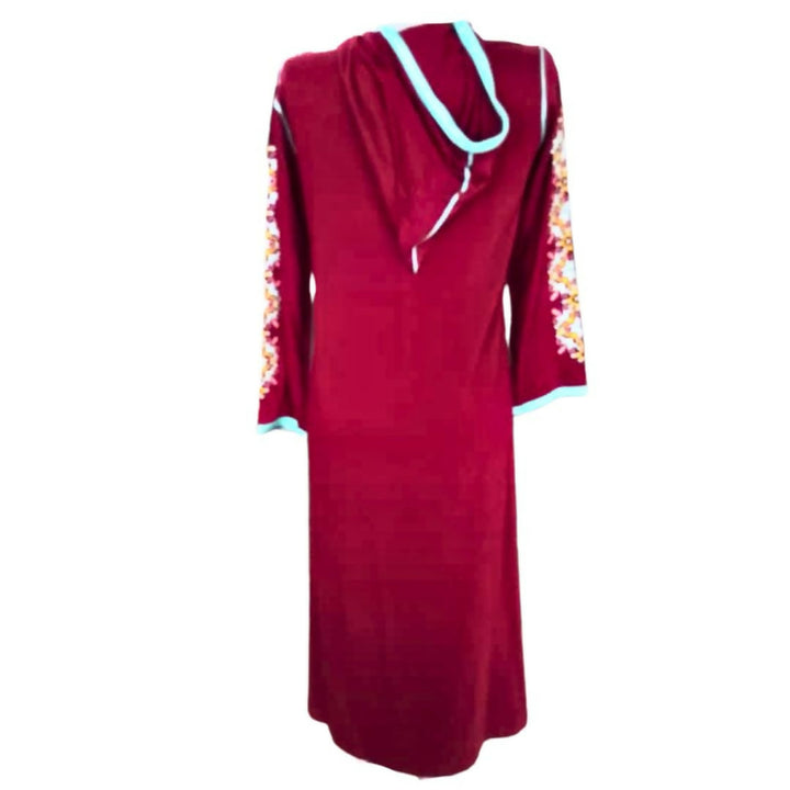 Djellaba Élégante avec Motif Manche et Bordures Contrastées - Rouge vif arrière