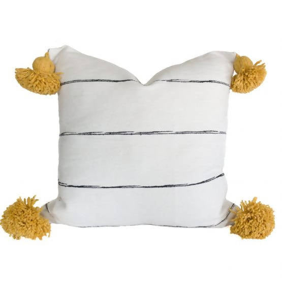White & Yellow Pom Pom Pillow Cover