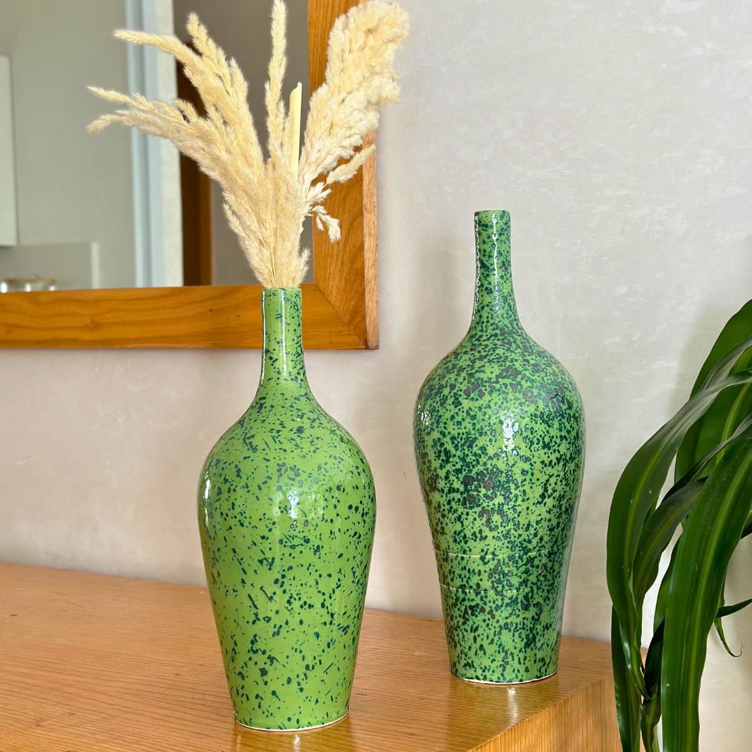 Duo Agra green + pampas vases