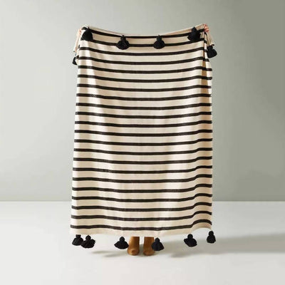 Madame Black and White Striped Blanket-Museo Home-MyTindy