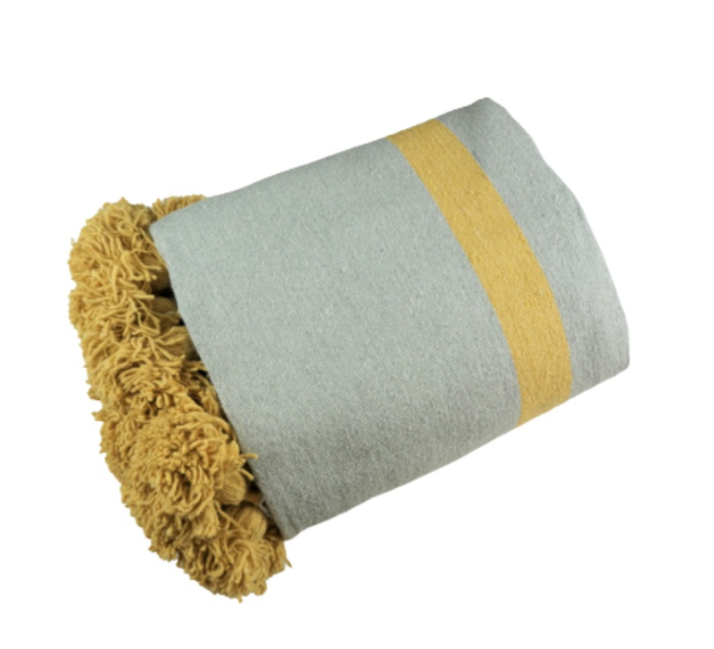 Grey and Mustard Yellow Moroccan Blanket-Cooperatissage Traditionnel-MyTindy