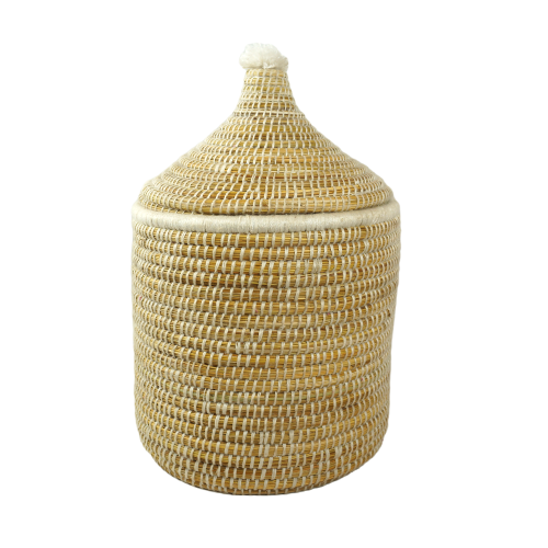 White Moroccan Wool Pot With Pompom