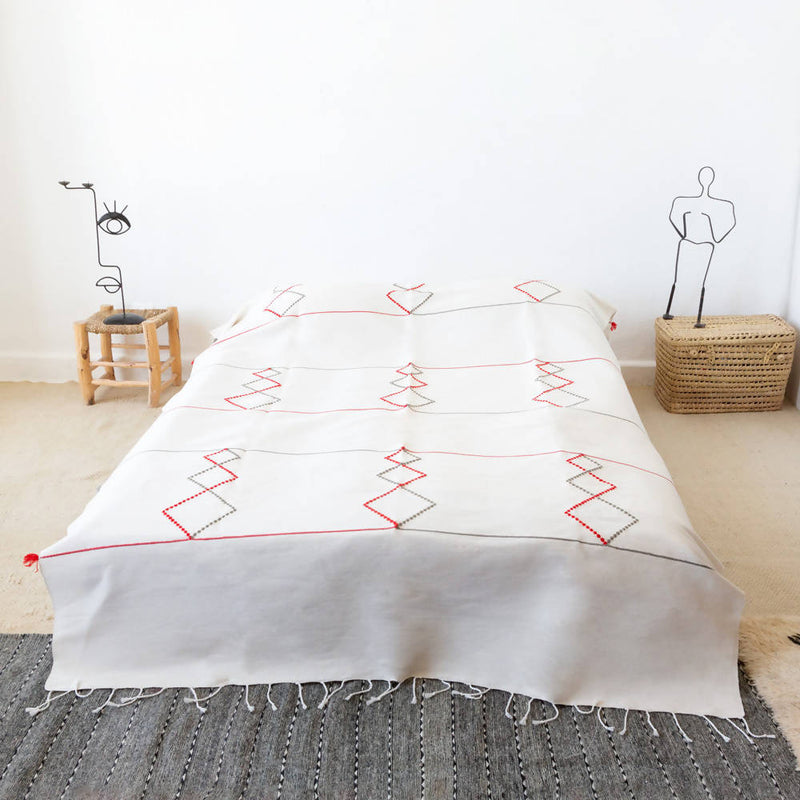 Red and Grey Geometric Moroccan Bed Spread-Djebeli Tanger-MyTindy
