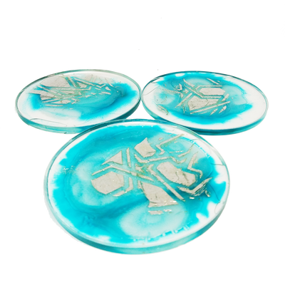 Light Blue and Gold Resin Coasters-Artizainer-MyTindy