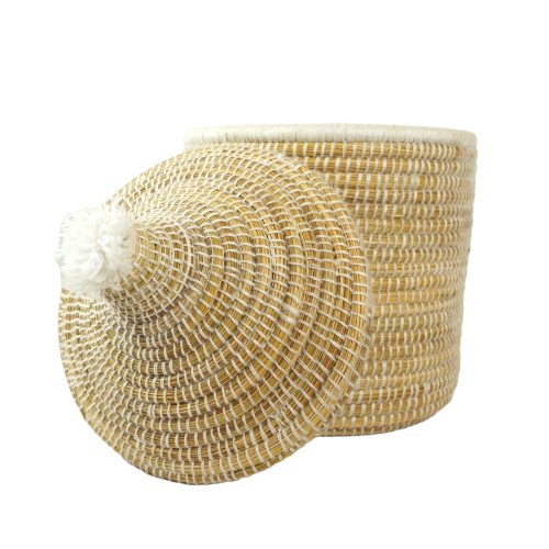 White Moroccan Wool Pot With Pompom