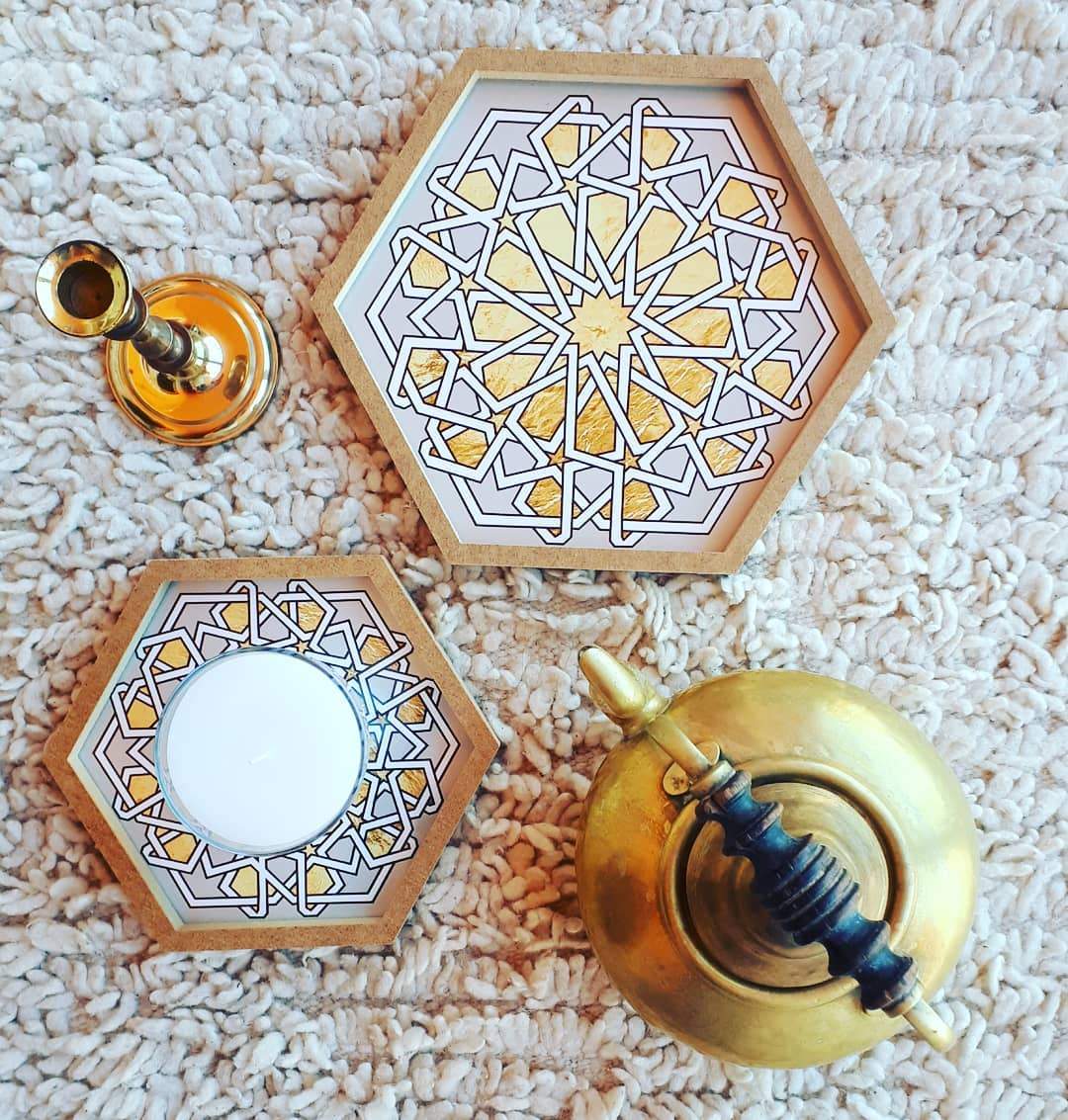 Set of 2 Hexagonal Nested Trays with Arabic Patterns-Maison Bagan-MyTindy