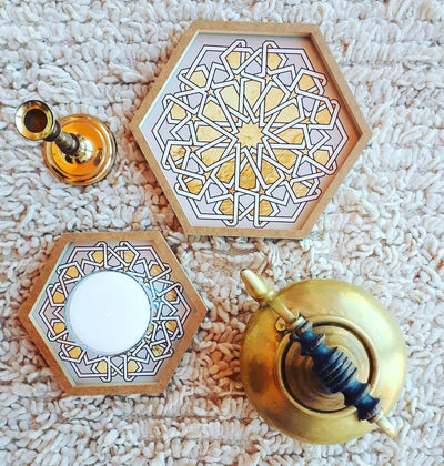 Set of 2 Hexagonal Nested Trays with Arabic Patterns-Maison Bagan-MyTindy