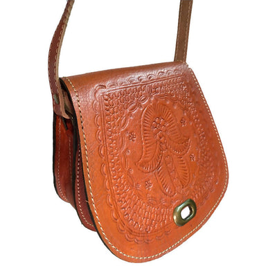 Moroccan Cross Body Leather Bag with Hamsa Engraving-My Real Leather-MyTindy