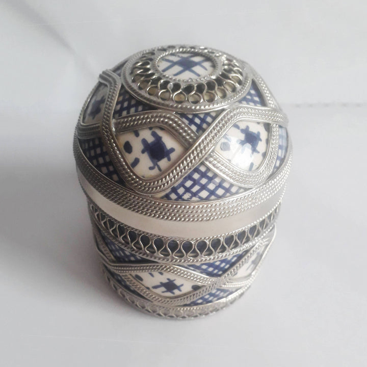 Blue Moroccan Ceramic Pot with Metal-Youssef hamlili-MyTindy