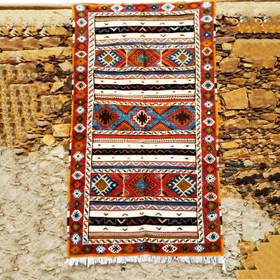 Tribal Blue and Red Moroccan Rug-Coopérative Bakiz-MyTindy