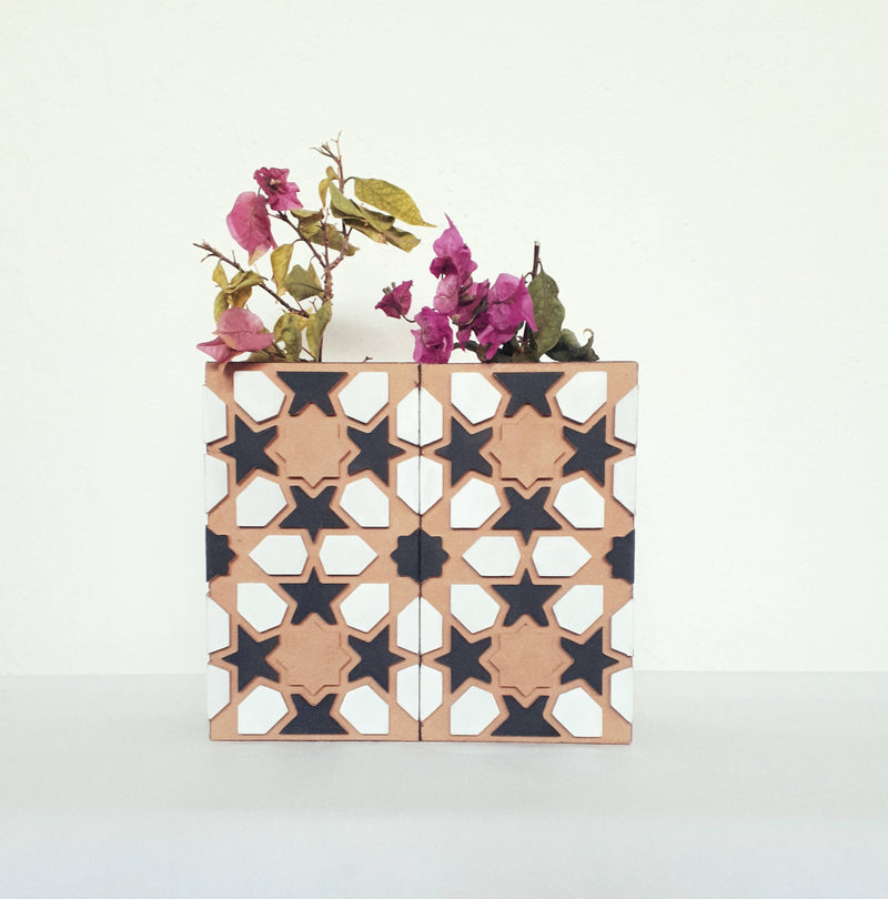 Zellige Wood Bookend Dry Flower Vase Duo