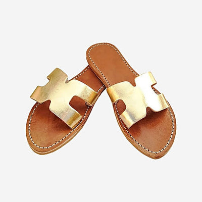 Real Leather H Shaped Gold Sandals-My Real Leather-MyTindy