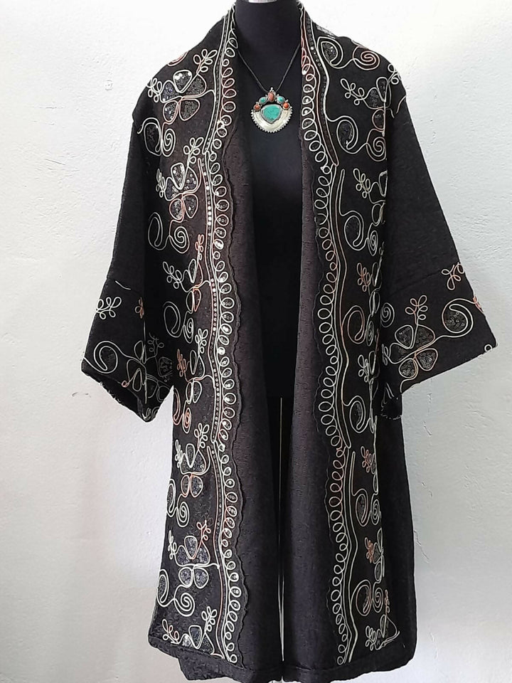 Black Moroccan Embroidered Kimono