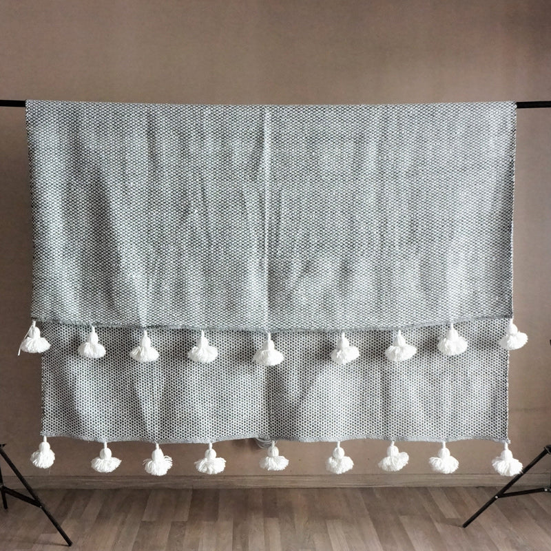 Black and White Moroccan Blanket-Cooperatissage Traditionnel-MyTindy