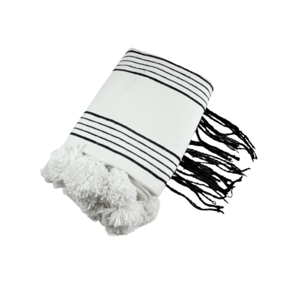 White blanket with black stripes hotsell