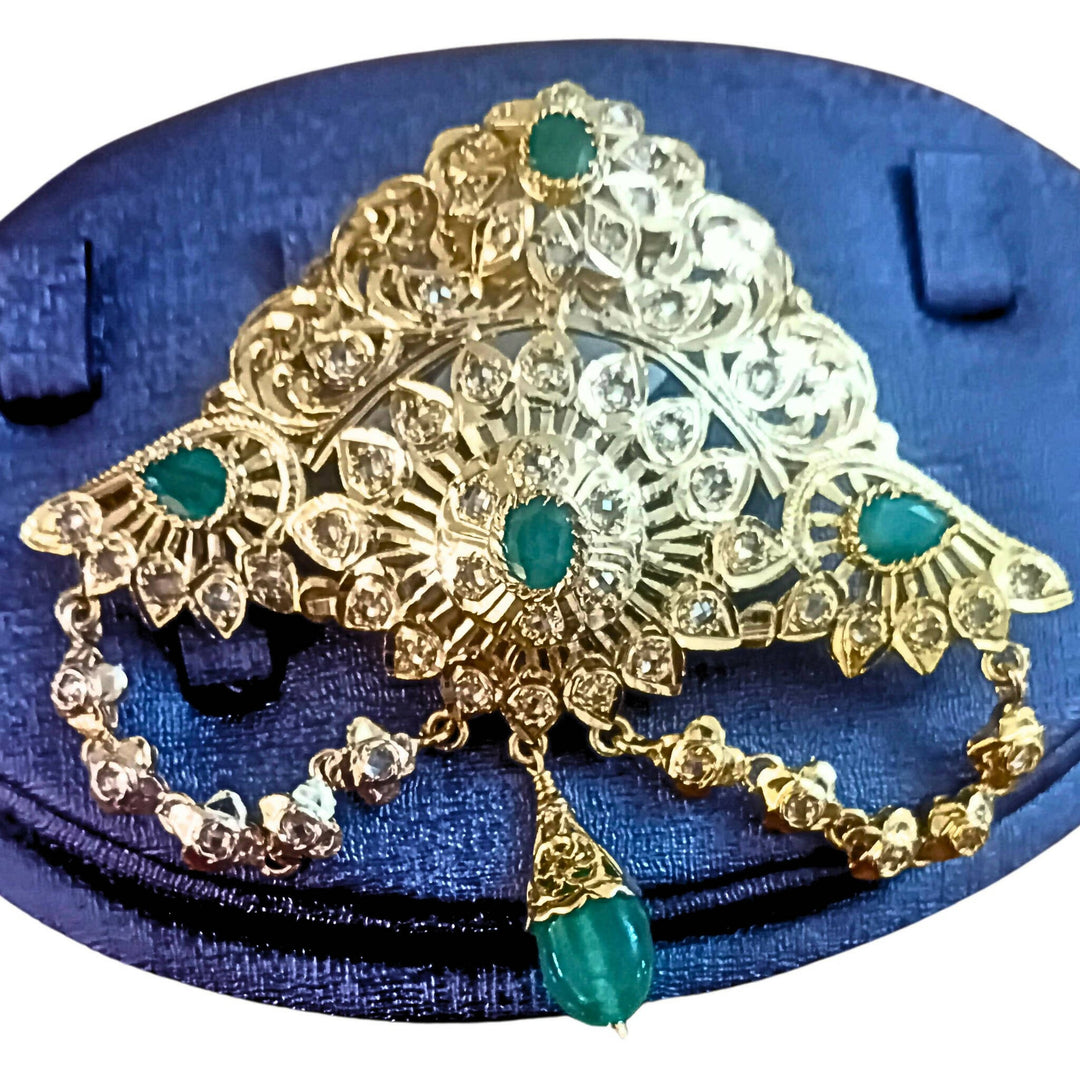 Beldi Moroccan Gold and Green Brooch