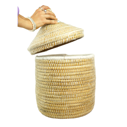 White Moroccan Wool Pot With Pompom