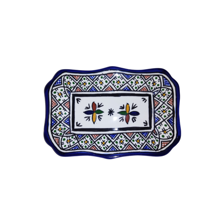 Rectangular blue and white plate