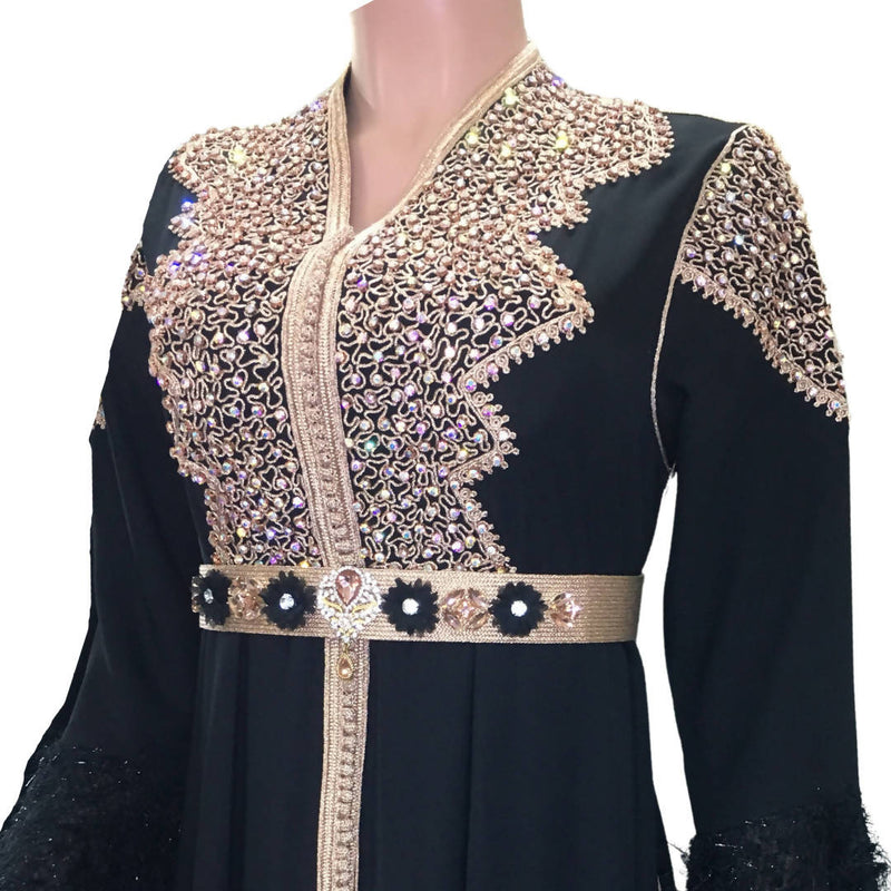 Bronze and Black Modern Winter Kaftan-Machhour Elegance-MyTindy