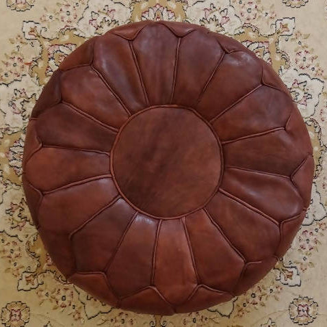 Round Leather Moroccan Pouf-Moroccan Handicraft-MyTindy